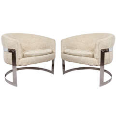 Pair of Mid Century Barrel Back Chairs by Milo Baughman