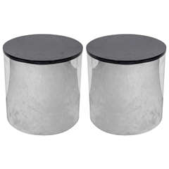 Used Pair of Mid Century Chrome and Granite Drum Tables