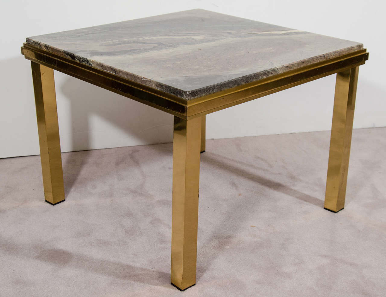 Italian Modern Brass and Marble End Table Willy Rizzo Style, circa 1970s For Sale 11