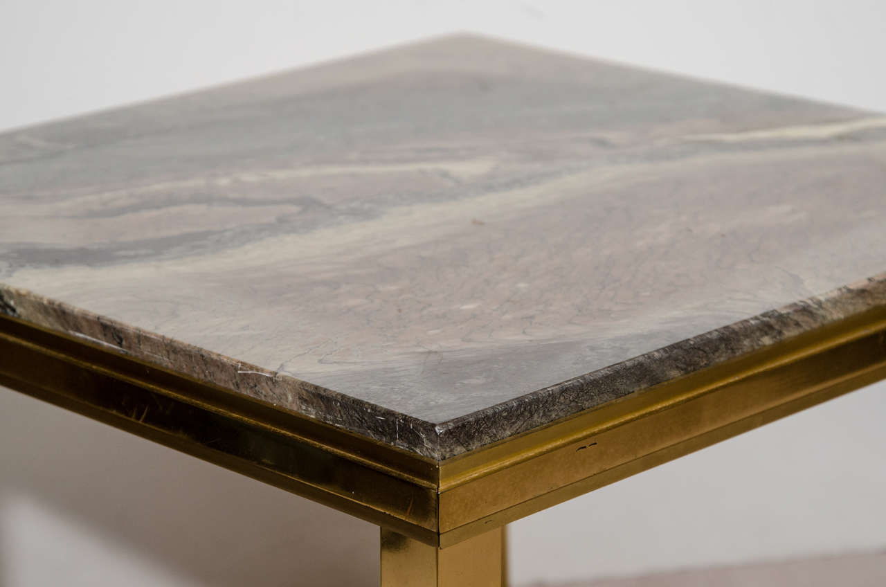 Italian Modern Brass and Marble End Table Willy Rizzo Style, circa 1970s For Sale 14