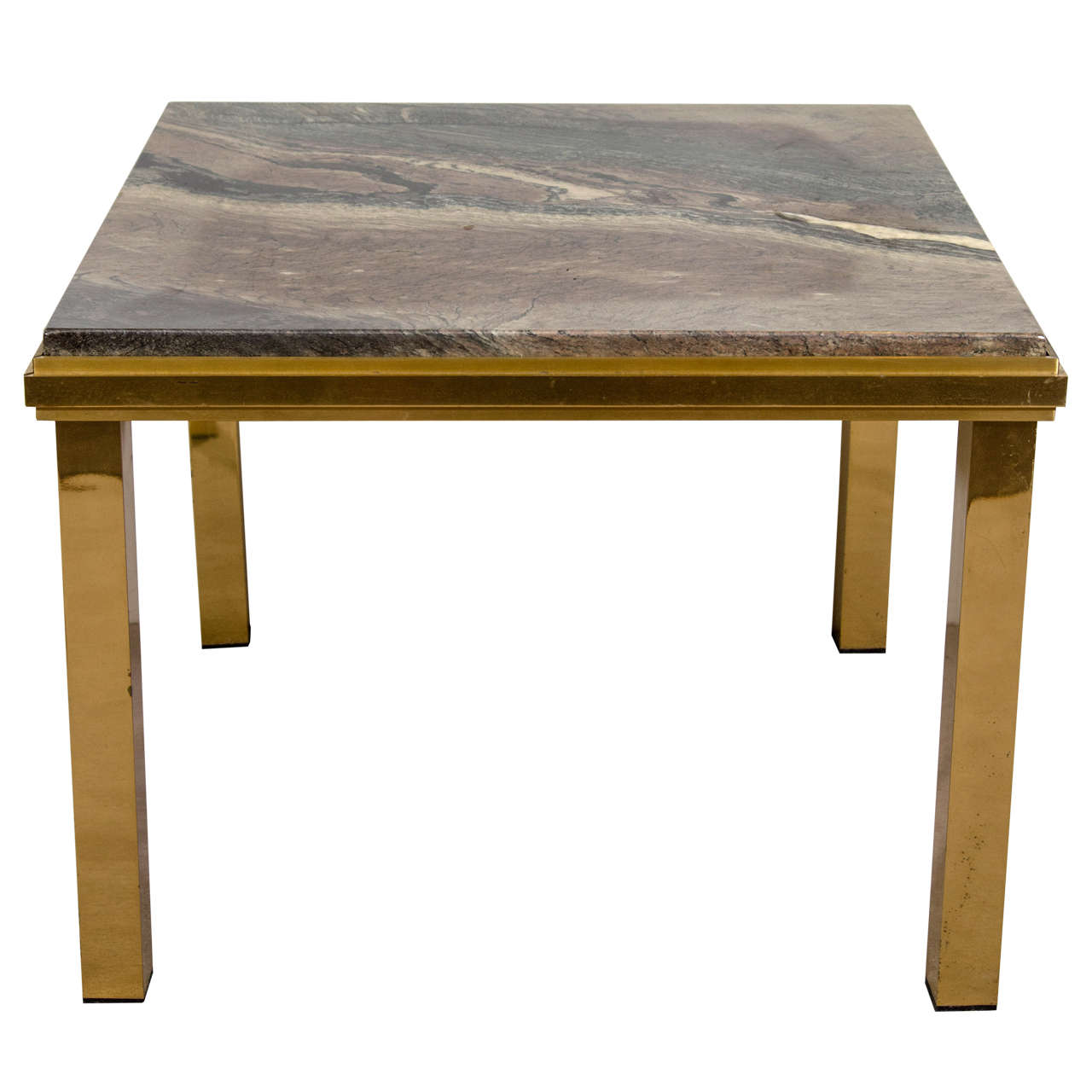 Italian Modern Brass and Marble End Table Willy Rizzo Style, circa 1970s For Sale 4