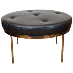 Mid Century Milo Baughman Circular Bench in Charcoal Leather