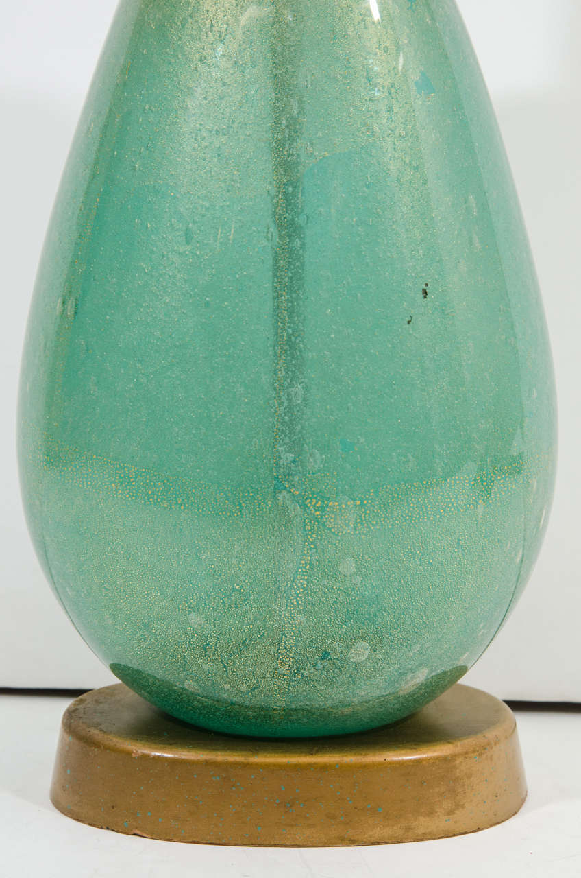 Italian A Midcentury Green Murano Glass Lamp by Flavio Poli for Seguso For Sale