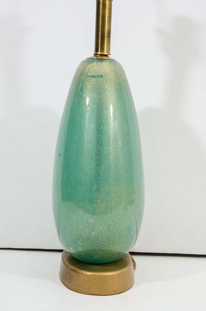 A Midcentury Green Murano Glass Lamp by Flavio Poli for Seguso For Sale 1