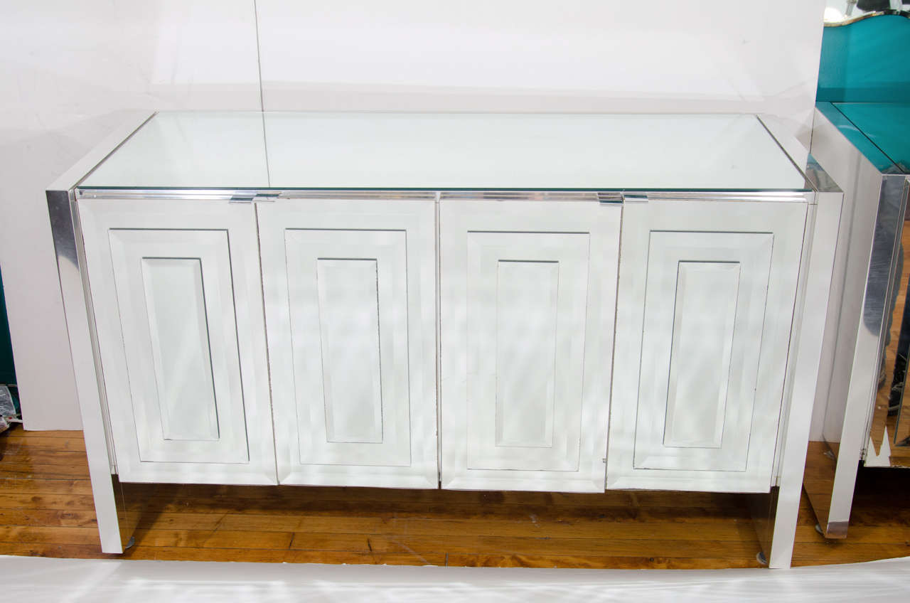 Pair of Mid Century Mirror and Chrome Sideboards by Ello