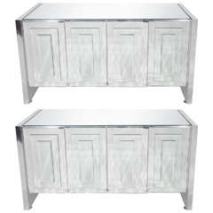 Pair of Mid Century Mirror and Chrome Sideboards by Ello