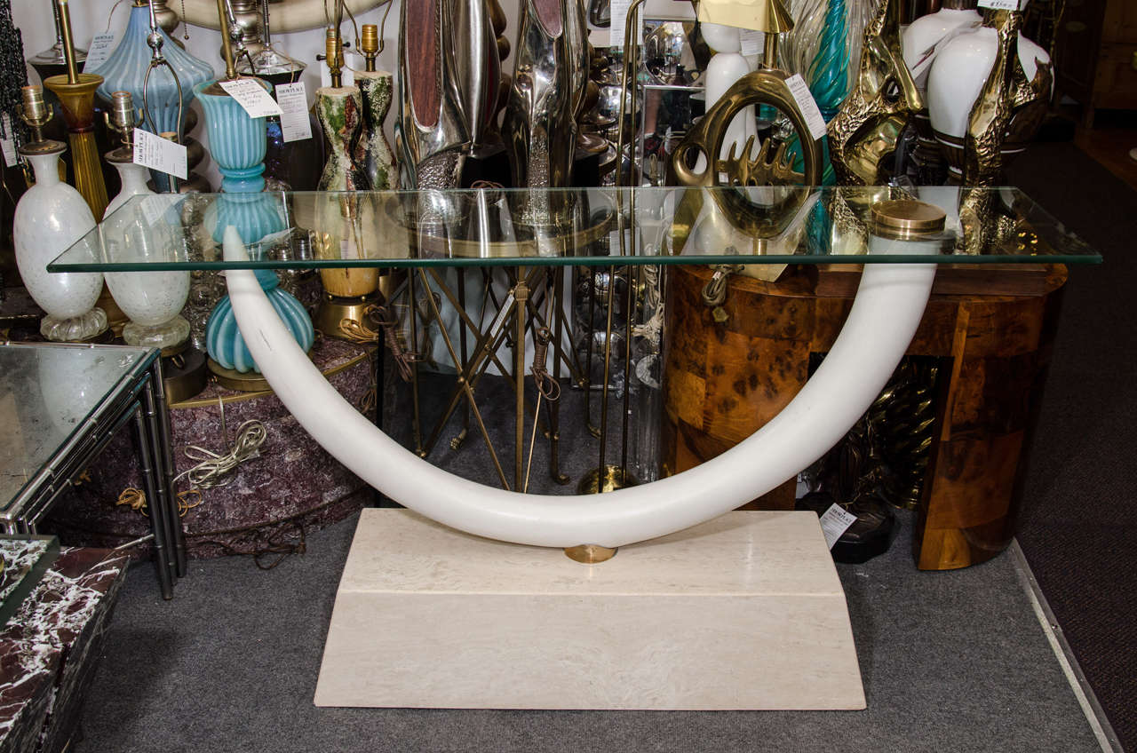 Late 20th Century Sculptural Pair of Maitland Smith Console Tables with Faux  Elephant Tusk Motif For Sale