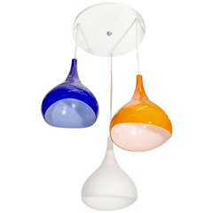 Mid Century Tri-Colored Pendant Light with Glass Shades