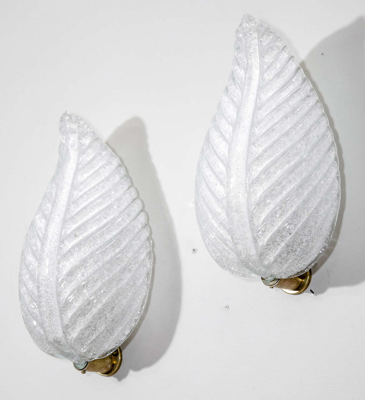 A pair of vintage leaf form Murano glass sconces by Barovier and Toso in the 