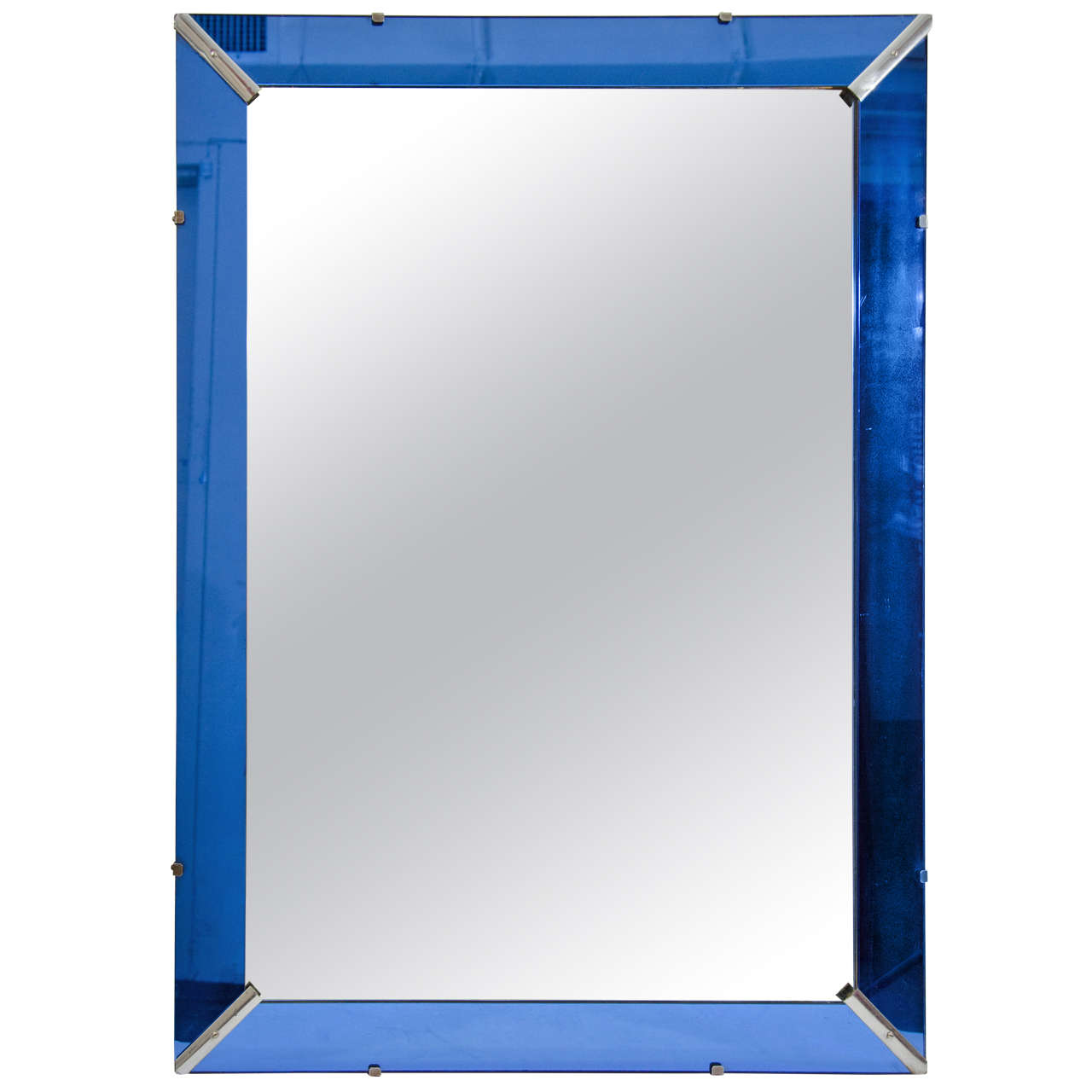 Incredible Pair of Art Deco Mirrors with Blue Mirrored Frames