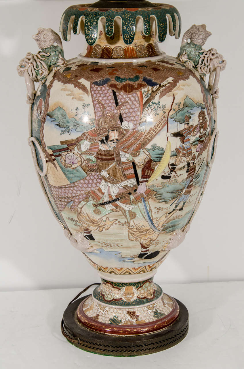 Antique Satsuma Ware Japanese Table Lamp 1