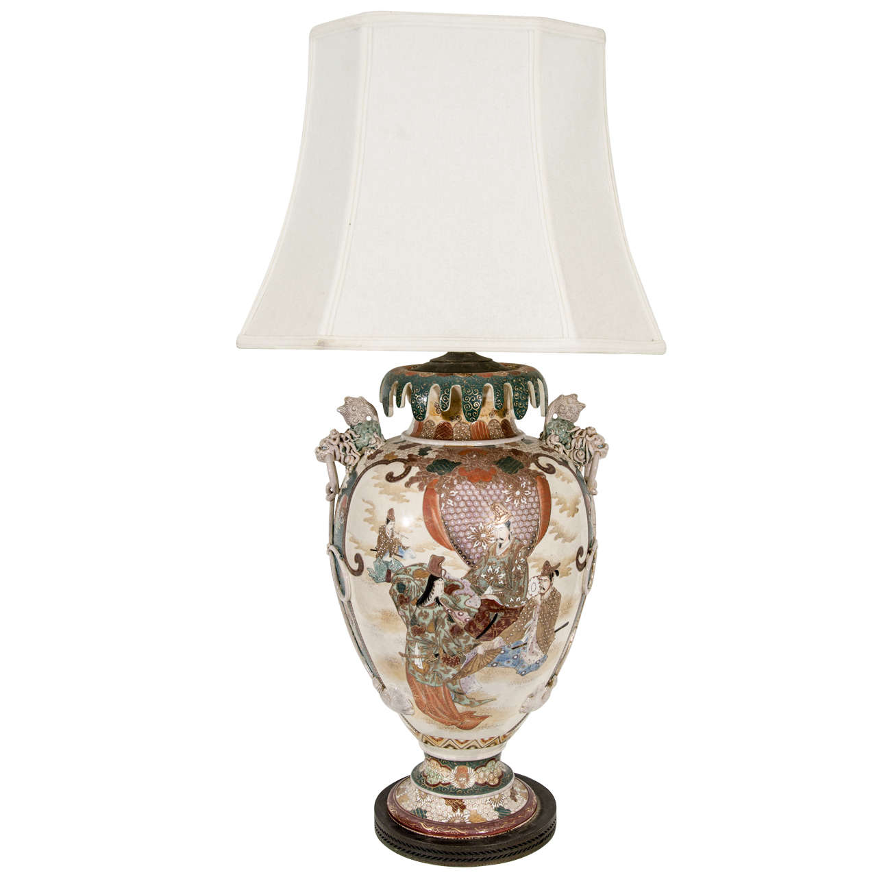Antique Satsuma Ware Japanese Table Lamp
