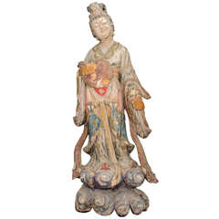 Chinese Painted Wooden Kwan Yin Sculpture