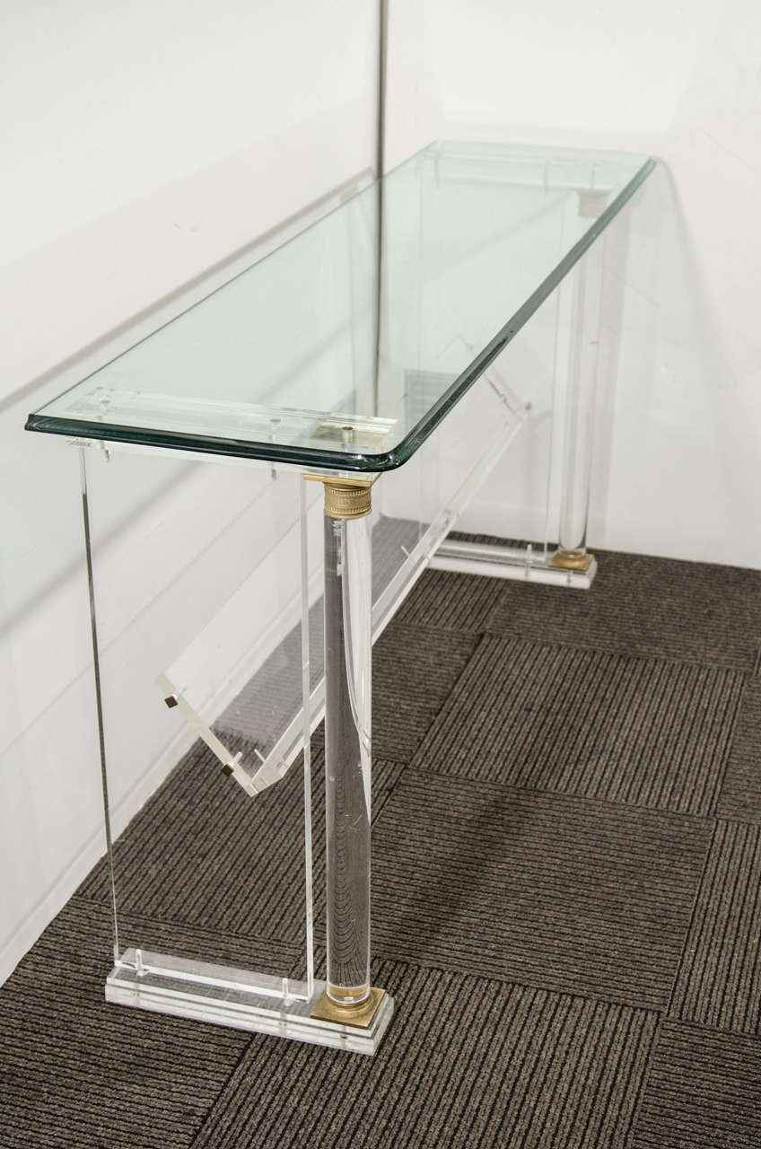 A Mid Century Two Tier Glass and Lucite Console Table