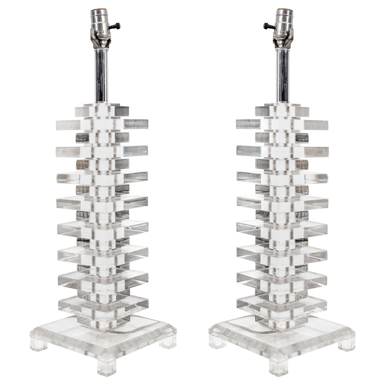 LUCITE Stacked Table Lamps