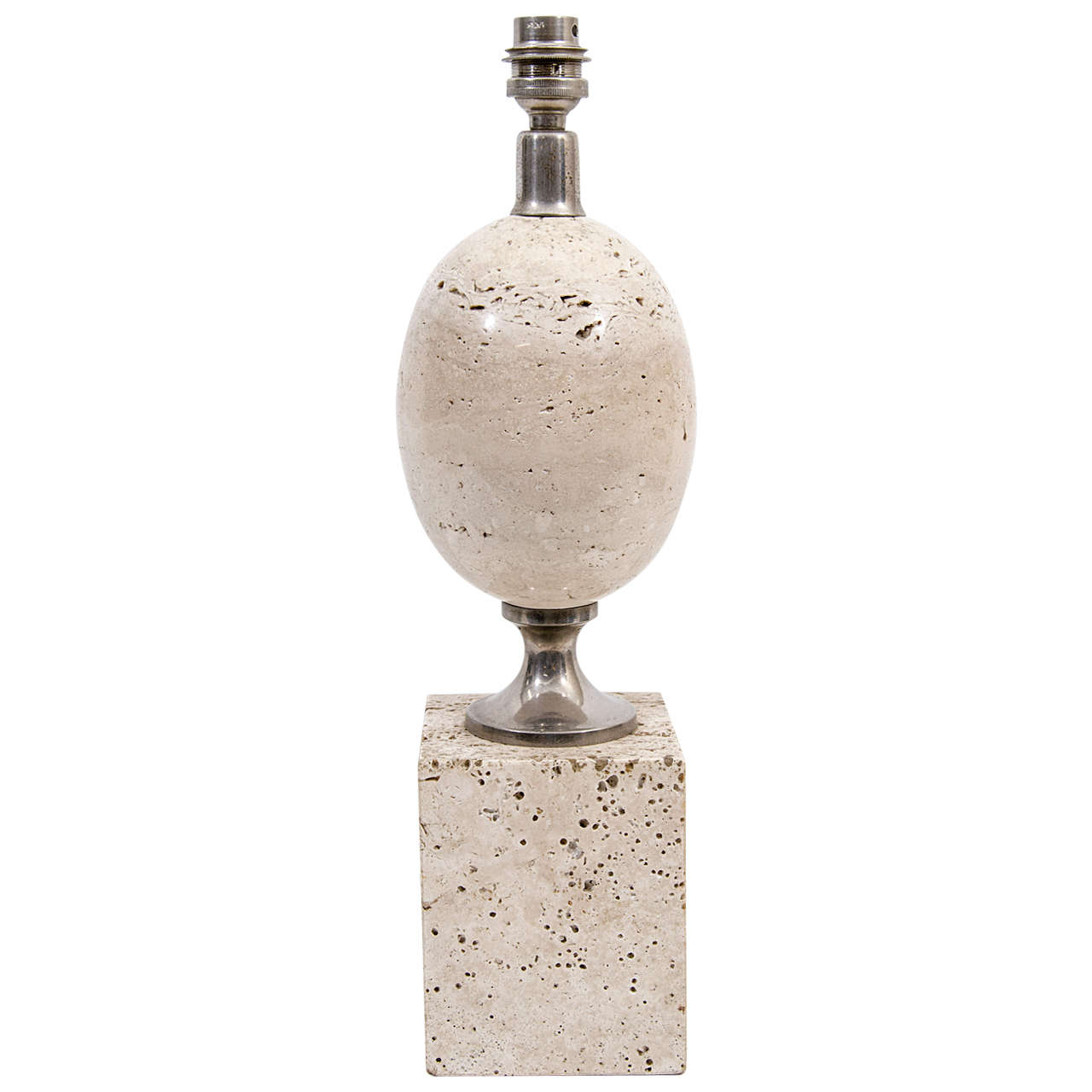 Mid Century Oval Travertine Table Lamp by Maison Barbier