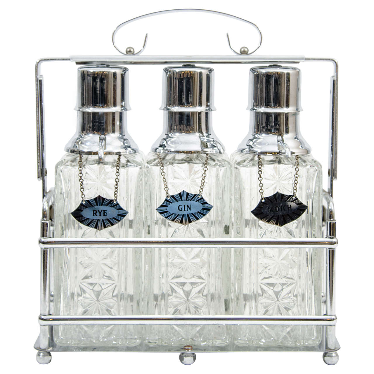 Mid Century Glass and Chrome Decanter Set at 1stDibs mid century