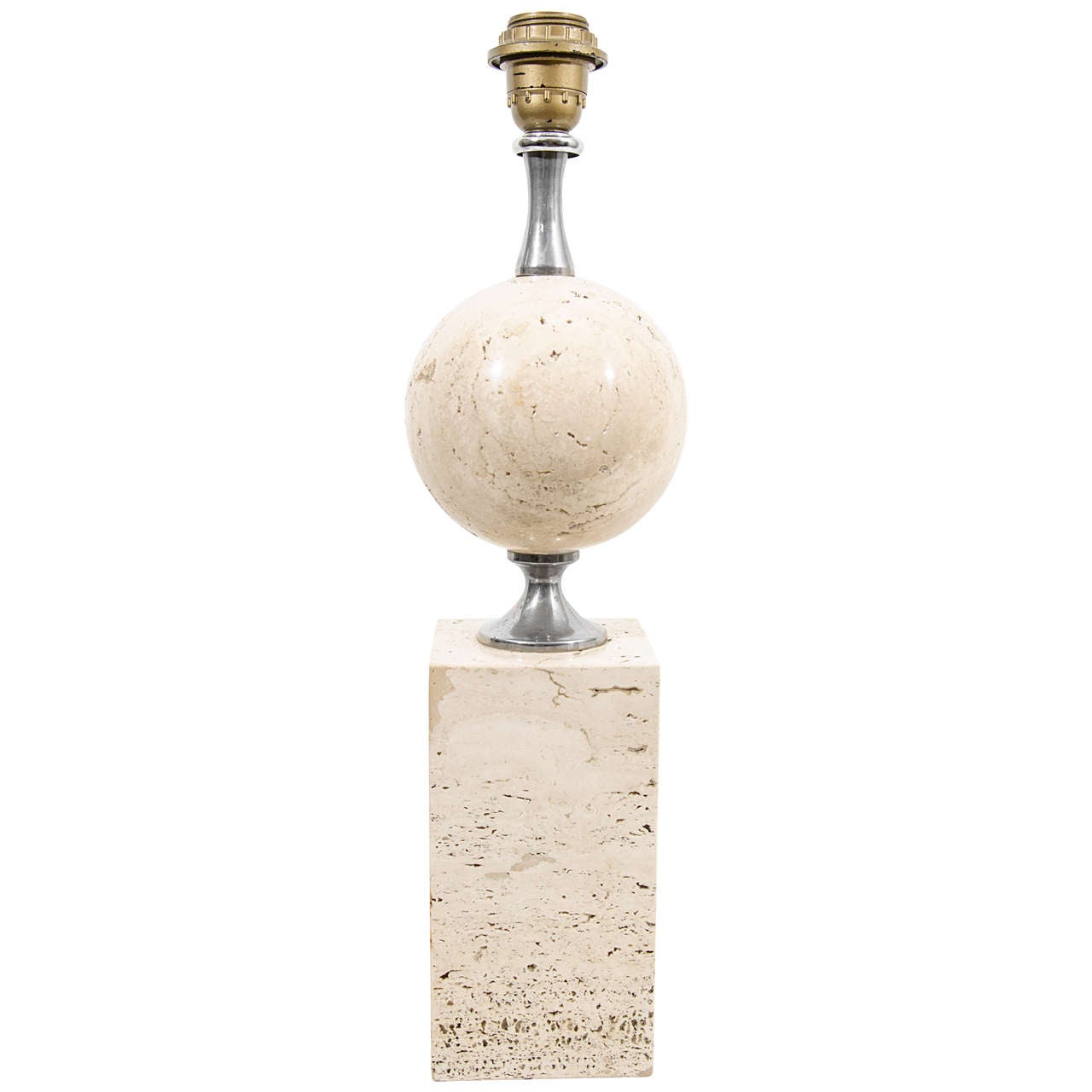 French Mid-Century Travertine Table Lamp For Sale at 1stDibs