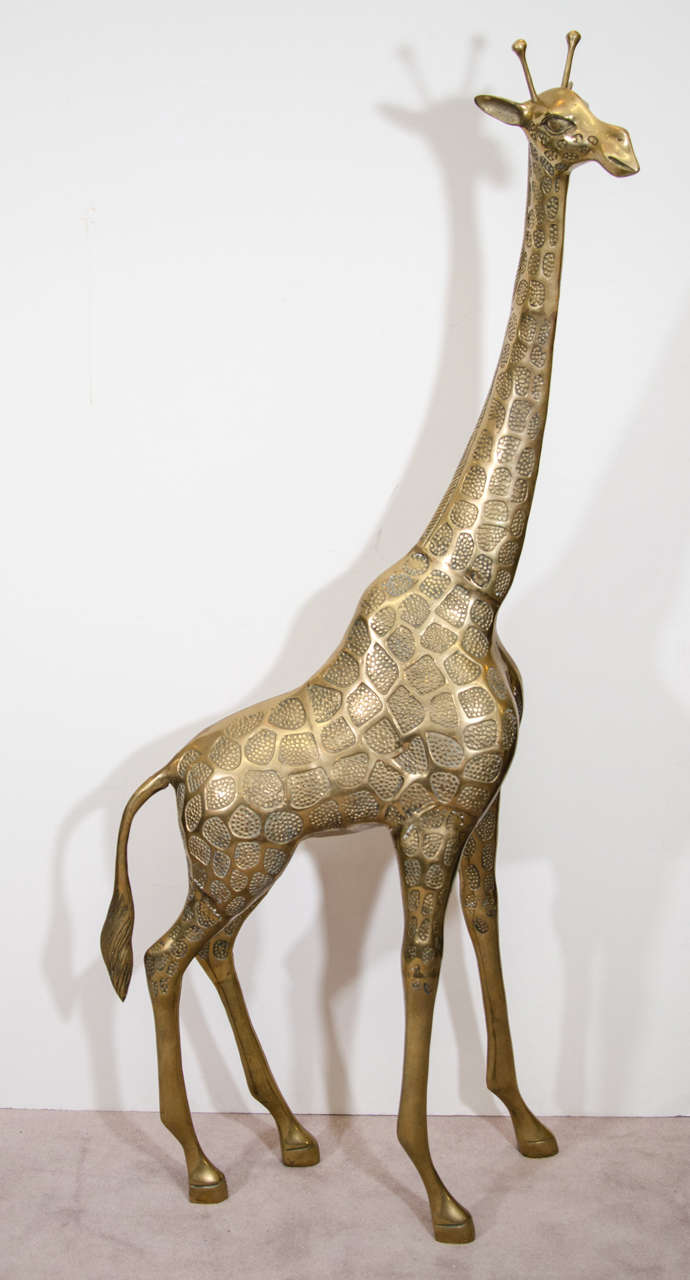 Pair of Tall Vintage Brass Giraffe Sculptures at 1stdibs