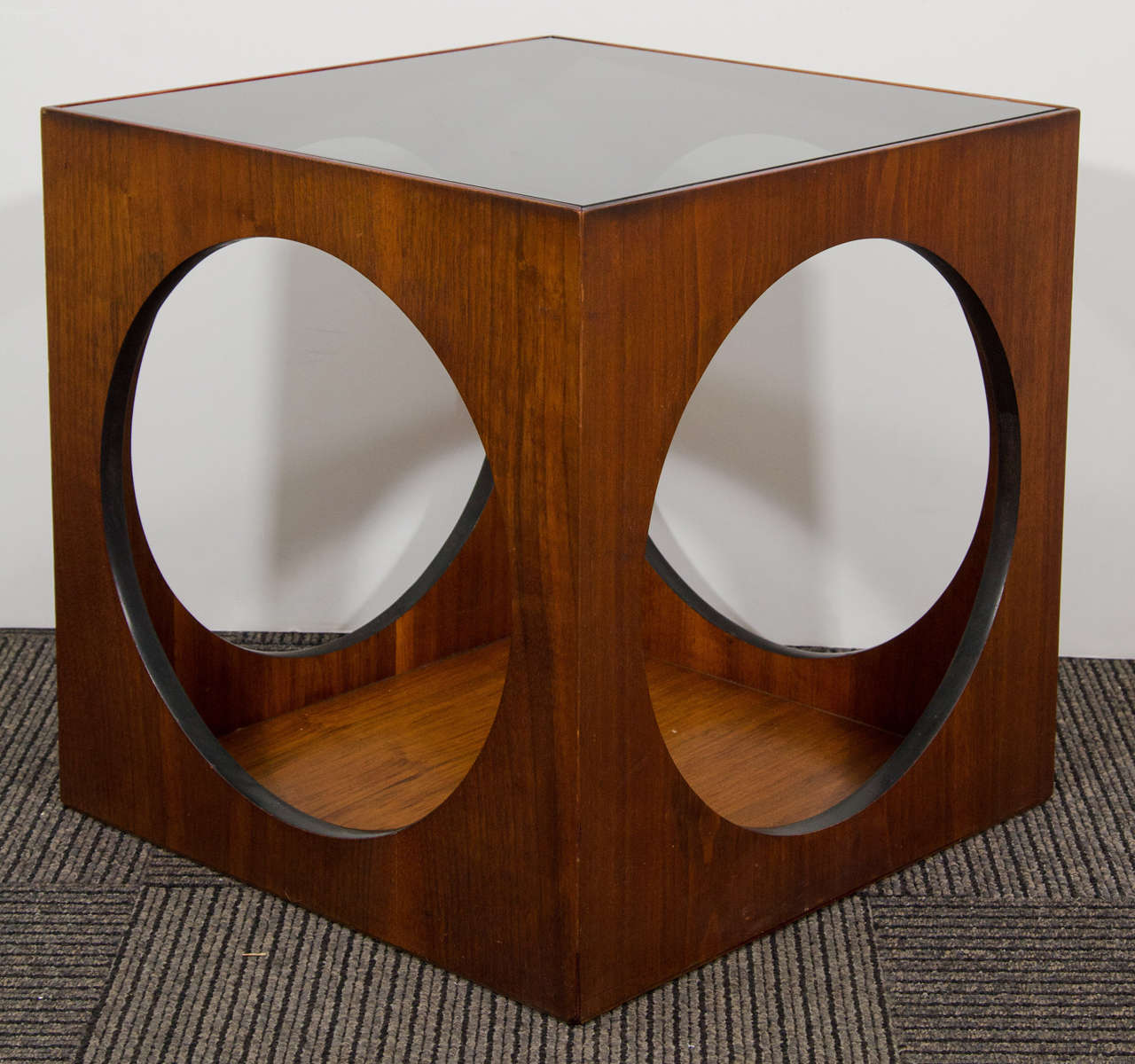Great Geometric Pair of MidCentury Side Tables with Circular Details