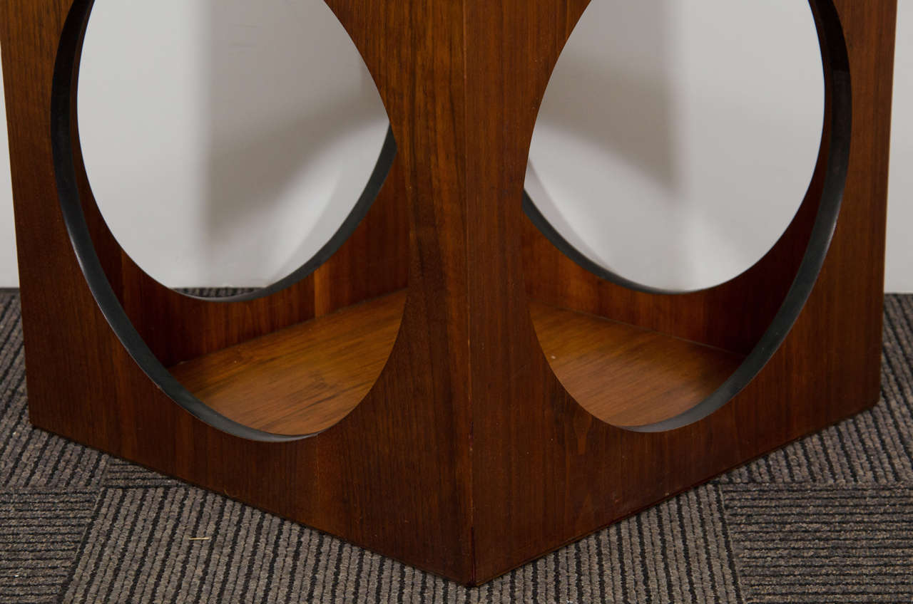 Great Geometric Pair of MidCentury Side Tables with Circular Details