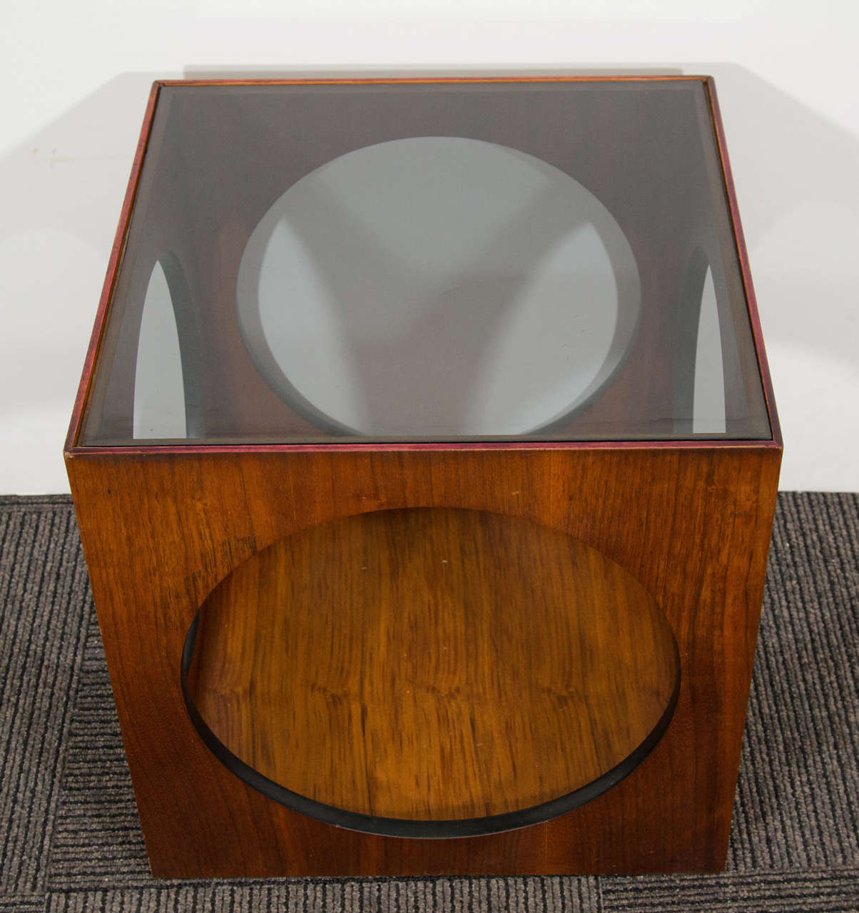 Great Geometric Pair of MidCentury Side Tables with Circular Details