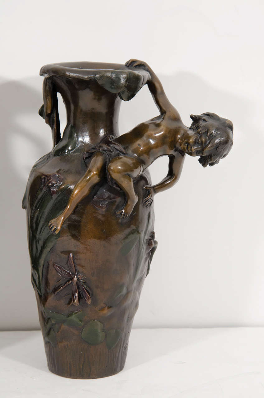 Pair of Antique French Bronze Cherub Vases by Auguste Moreau at 1stDibs
