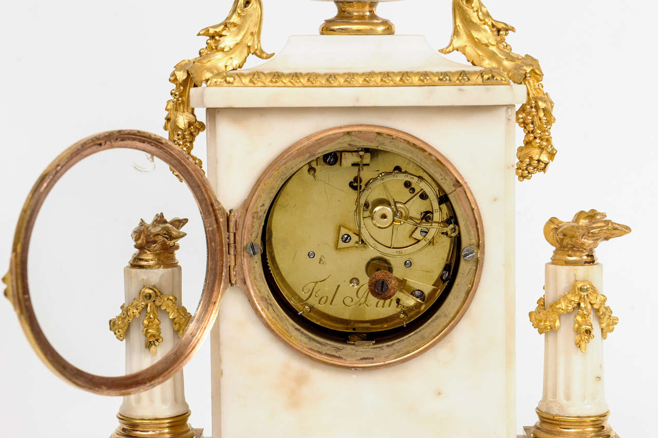 French Louis XVI Ormolu-Mounted Marble Mantel Clock, circa 1780 For Sale 2