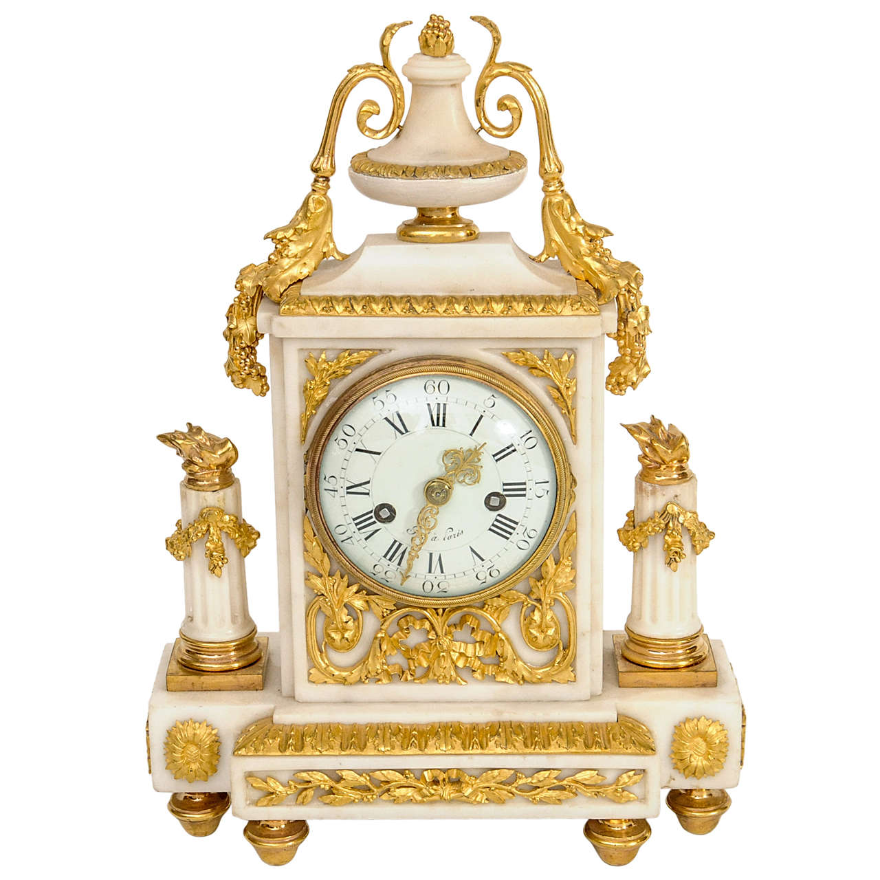 French Louis XVI Ormolu-Mounted Marble Mantel Clock, circa 1780 For Sale