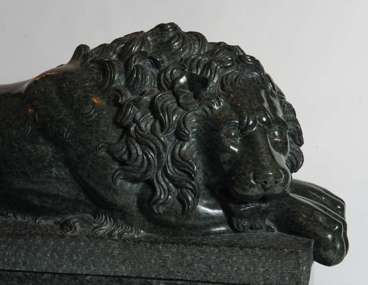 Grand Tour Green Marble Model of a Recumbent Lion For Sale