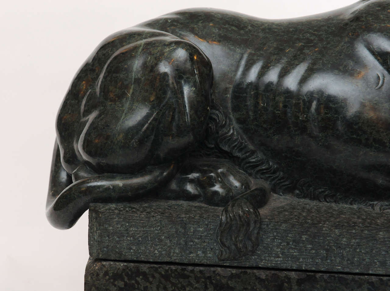 Italian Green Marble Model of a Recumbent Lion For Sale