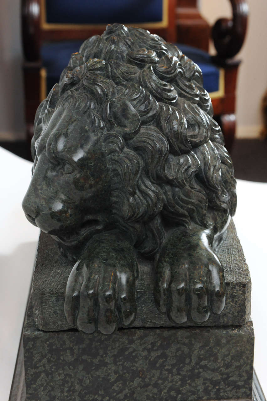 Green Marble Model of a Recumbent Lion For Sale 1
