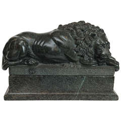 Green Marble Model of a Recumbent Lion