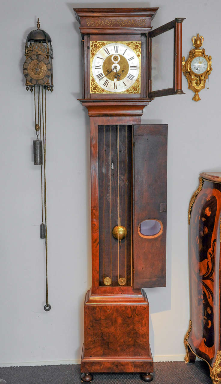 Walnut A lovely small Dutch grandfather clock, circa 1700