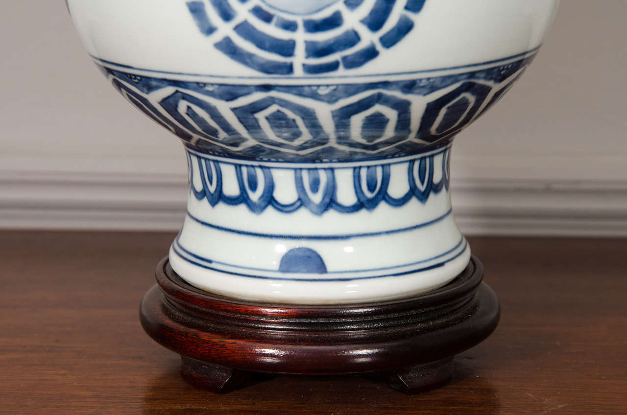 20th Century Chinese Blue and White Porcelain Lamp