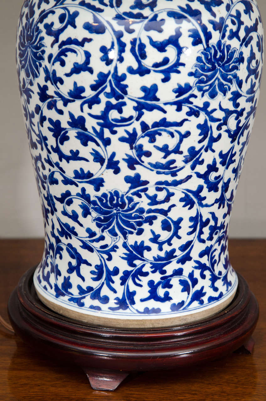 Pair of Chinese Blue and White Porcelain Temple Jar Lamps 1