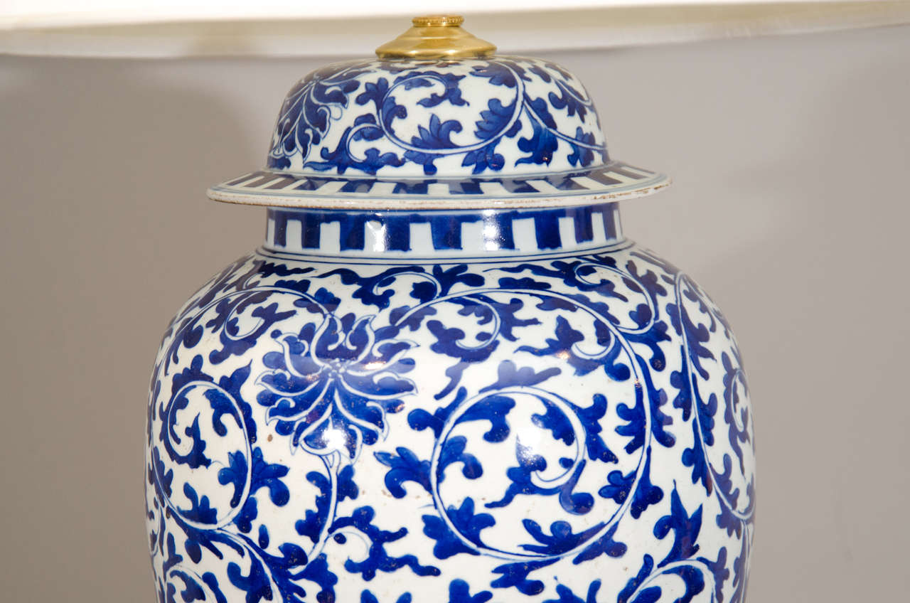 Pair of Chinese Blue and White Porcelain Temple Jar Lamps 2