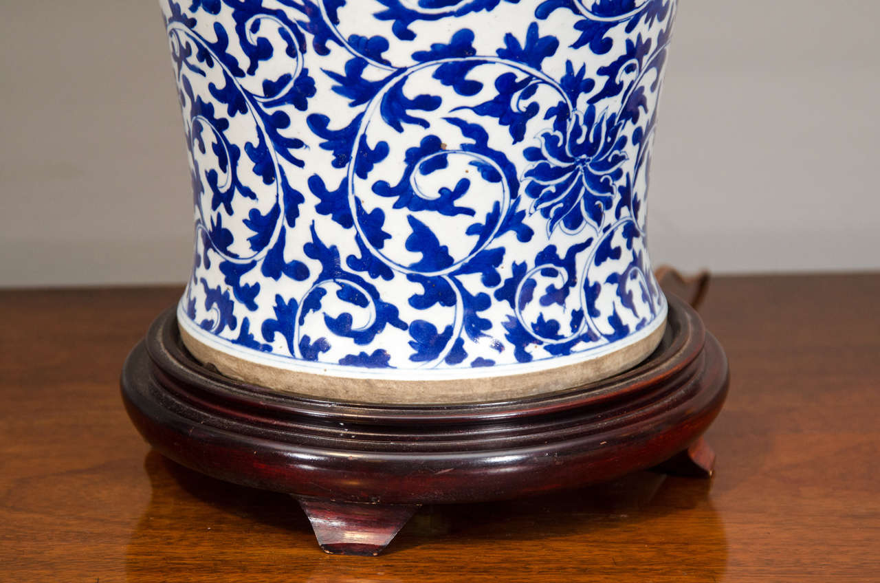 Pair of Chinese Blue and White Porcelain Temple Jar Lamps 3