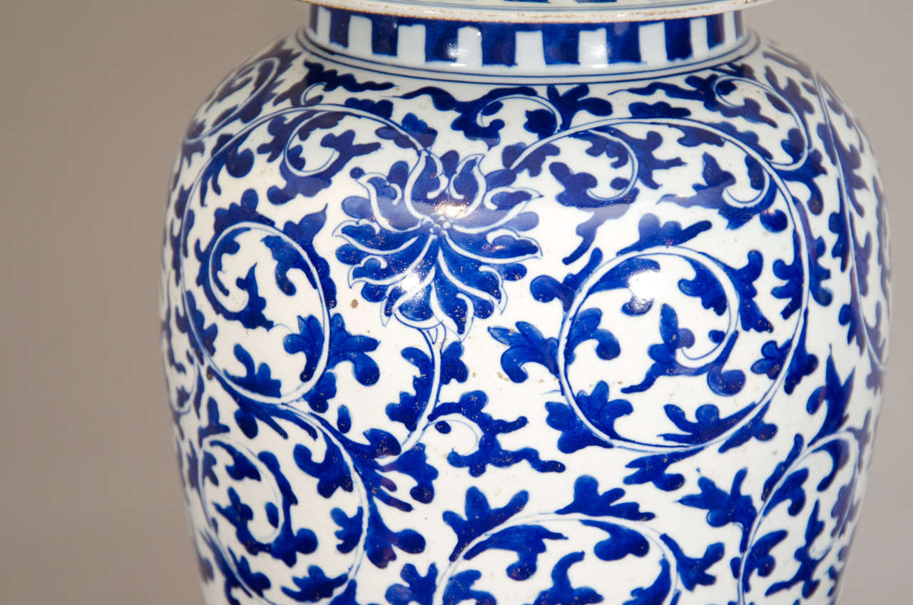 Pair of Chinese Blue and White Porcelain Temple Jar Lamps 4