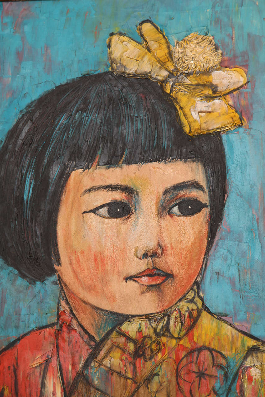 Mid-Century Modern Painting, Young Girl, Oil
