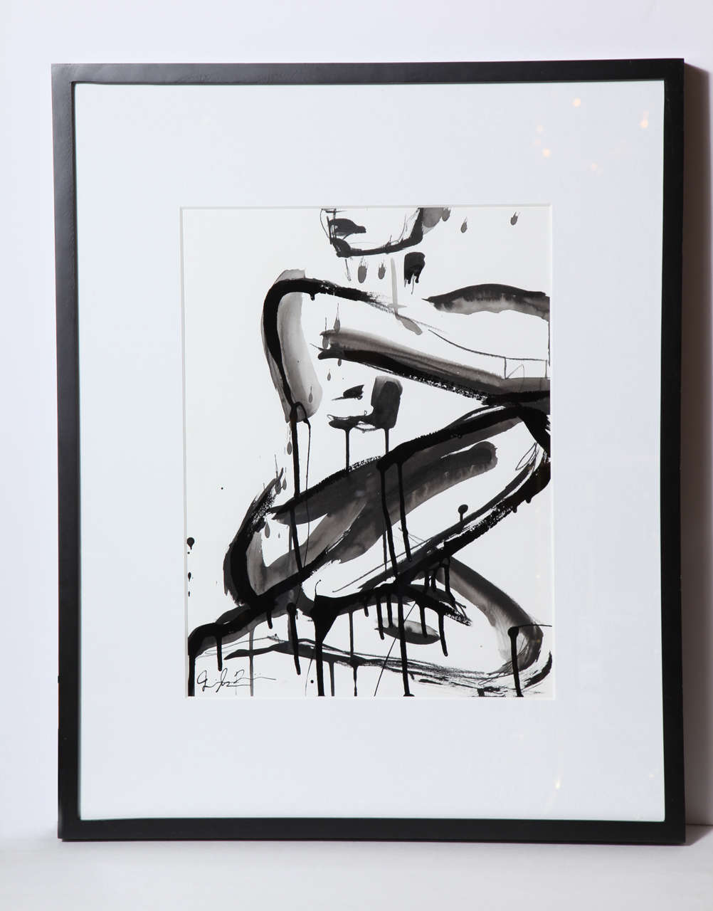 Beautiful nude by Jenna Snyder-Phillips. Sumi ink, charcoal and lacquer.
Artist is educated in Italy and USA. 
100% archive cotton paper. The painting is 15 inches by 20 inches and the matte is 4.5 inches wide.