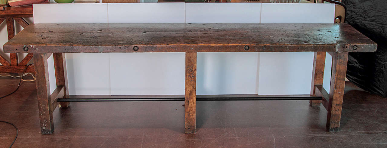 C.1920 French Oak Shop Table as Large Console Table 5