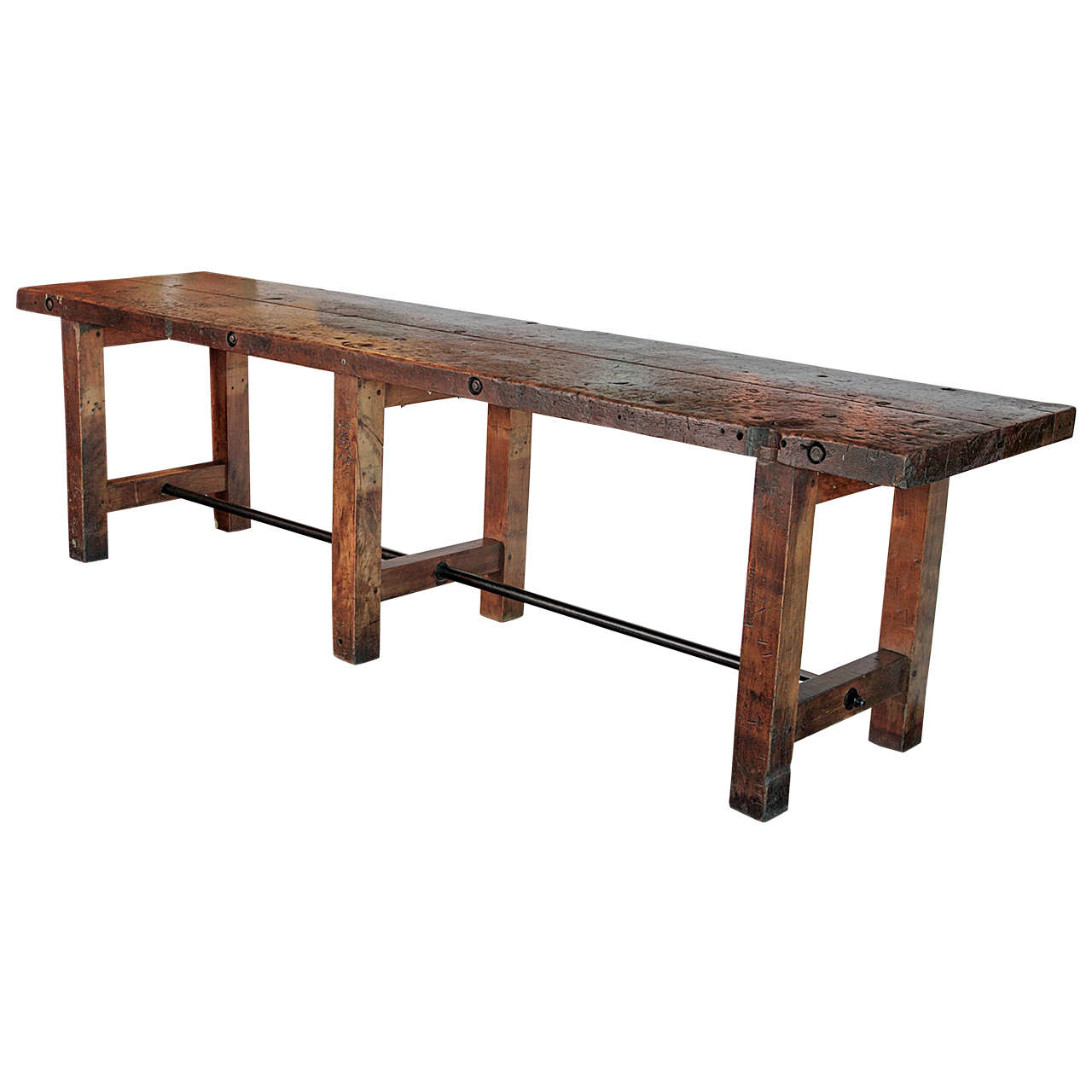 C.1920 French Oak Shop Table as Large Console Table