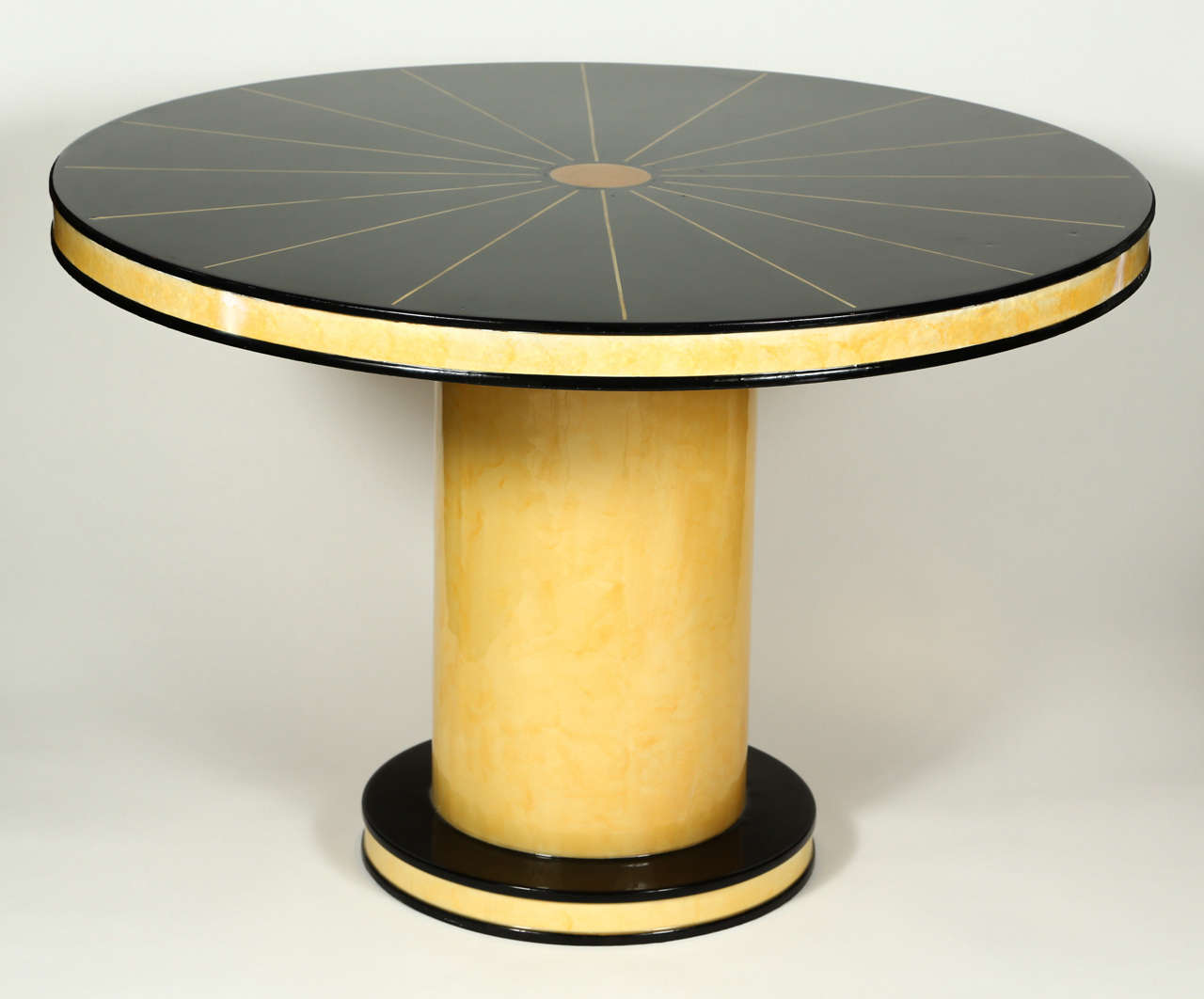 Art Deco Natural Parchment and Black Lacquer Pedestal Table