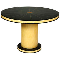Art Deco Natural Parchment and Black Lacquer Pedestal Table
