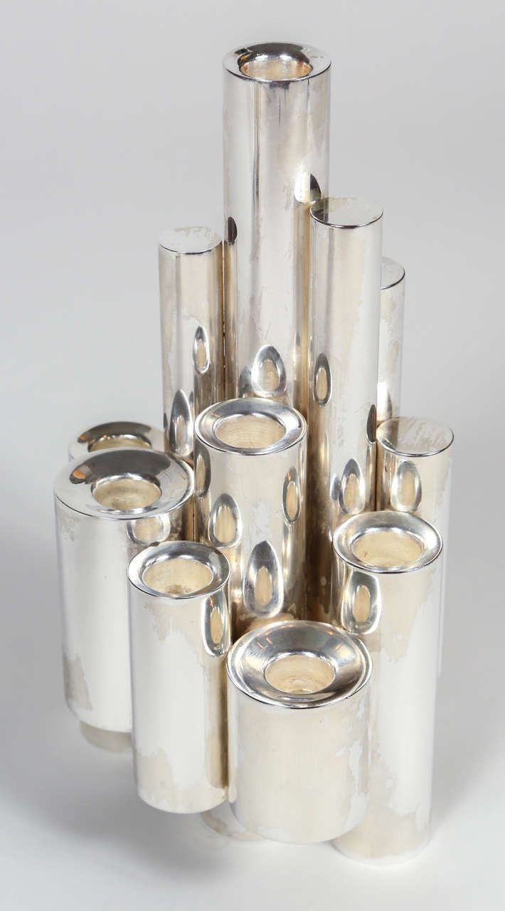 Mid-Century Modern Pair of Silver Plated Modernist Candelabrum