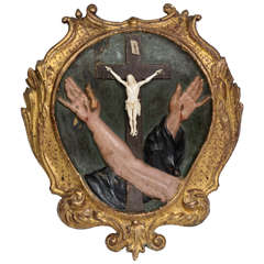 Polychrome Wooden Panel with Jesus on the Cross, Late 18th Century
