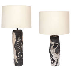 Pair of Sculptural Ceramic Table Lamps, Signed