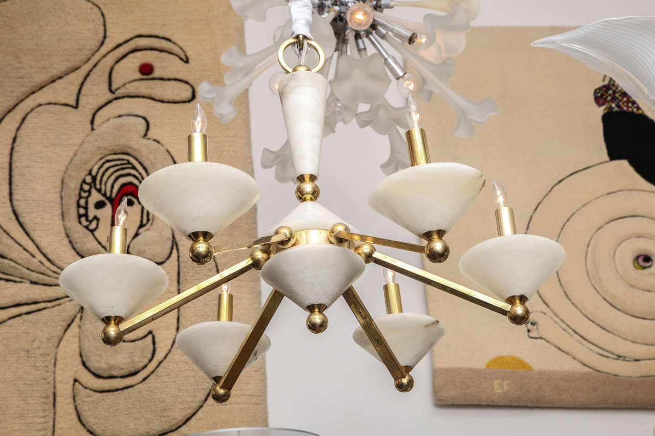 1960s Italian Modernist Alabaster and Brass Ceiling Fixture