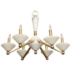 1960s Italian Modernist Alabaster and Brass Ceiling Fixture